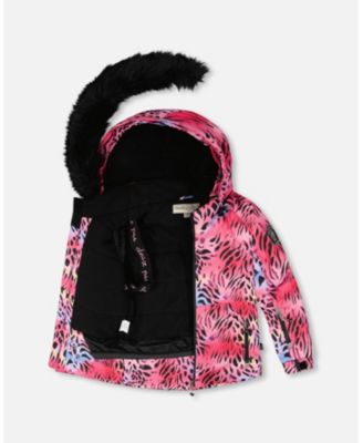 Girl Two-Piece Play Snowsuit with Multicolor Print Jacket and Solid Pant Black - Child