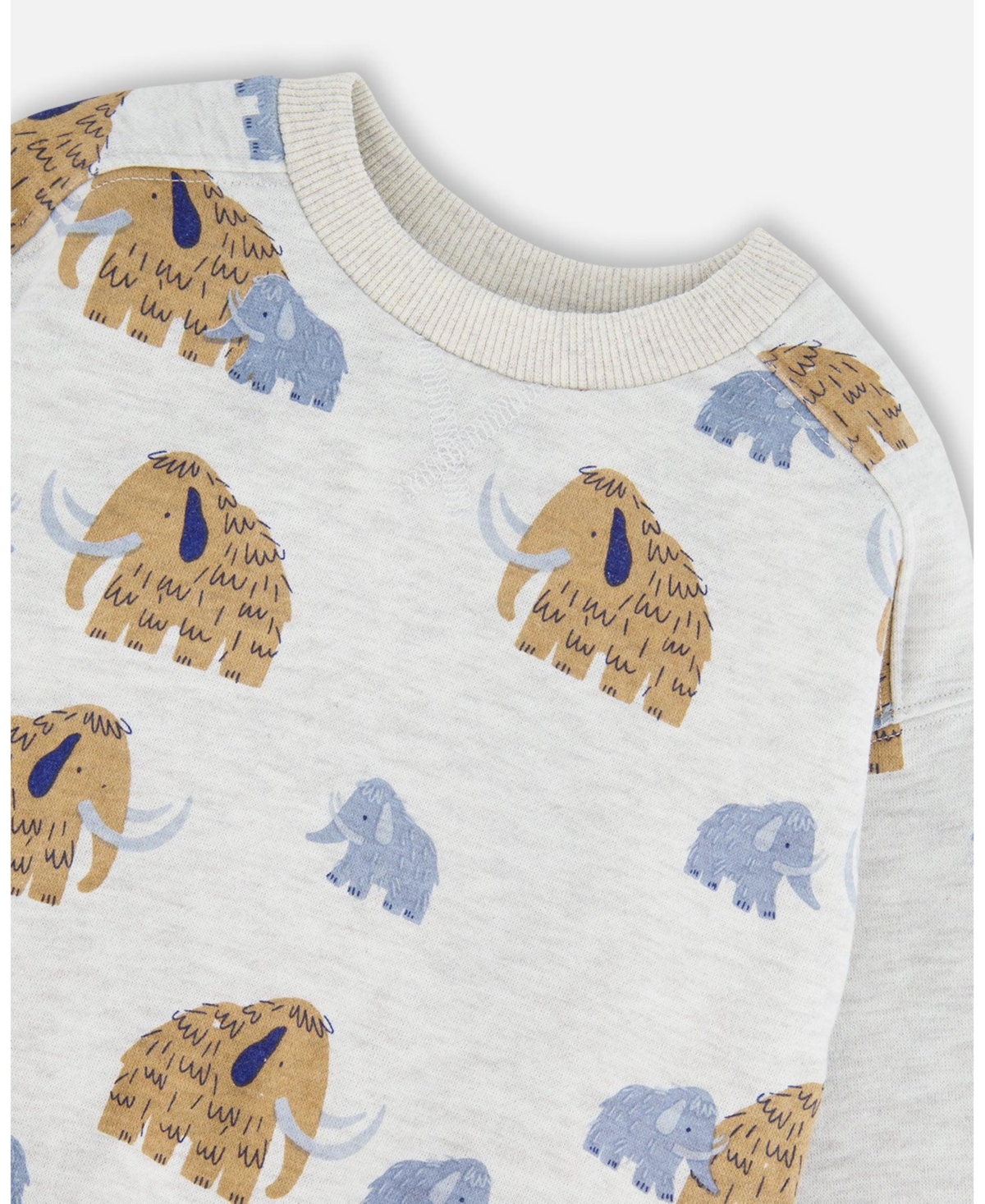 Deux par Boy Long Sleeve Crew Neck Fleece Sweatshirt Beige Mammoth Print