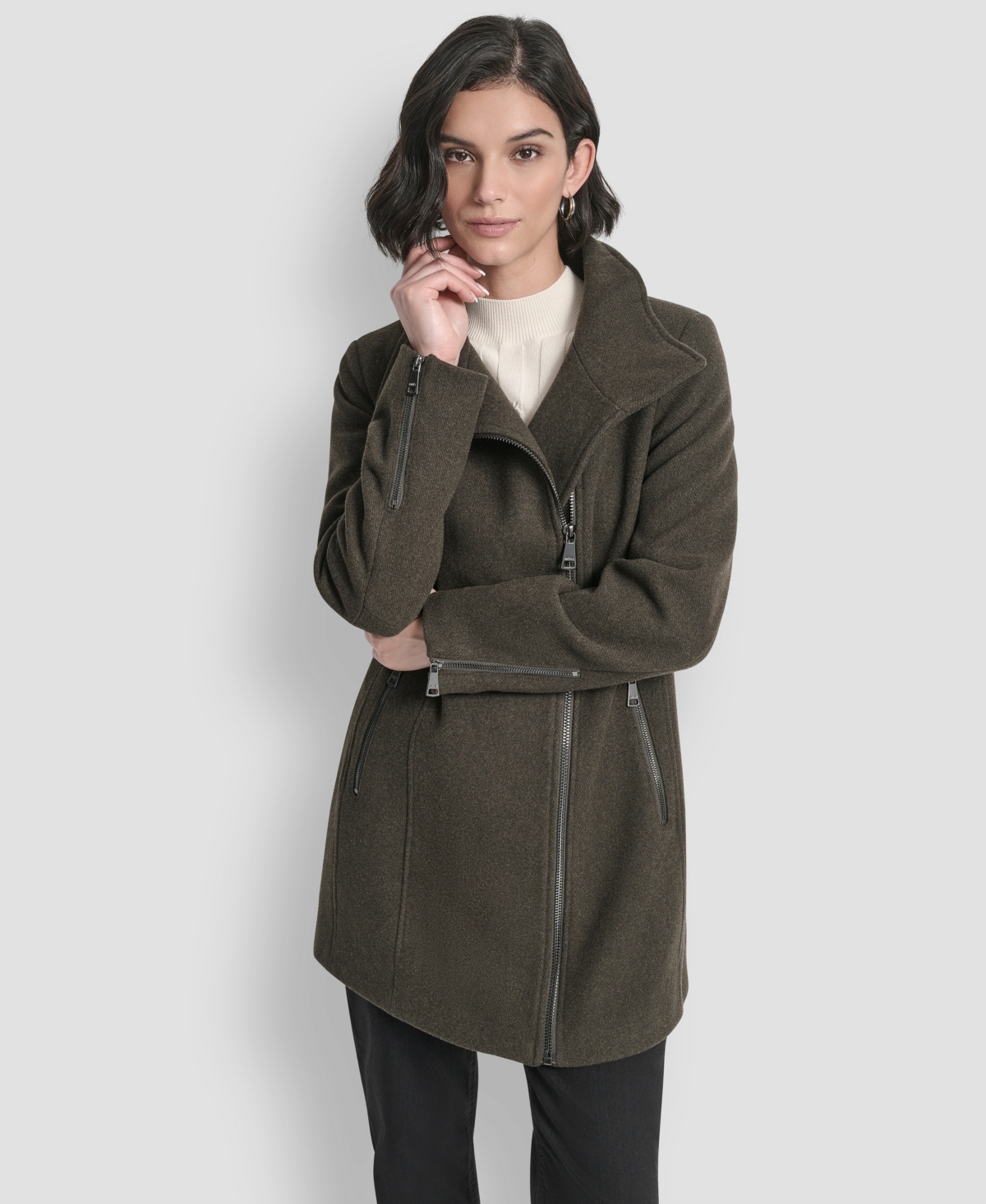 Dkny Womens Asymmetrical Zip Coat, Created For Macys In Green