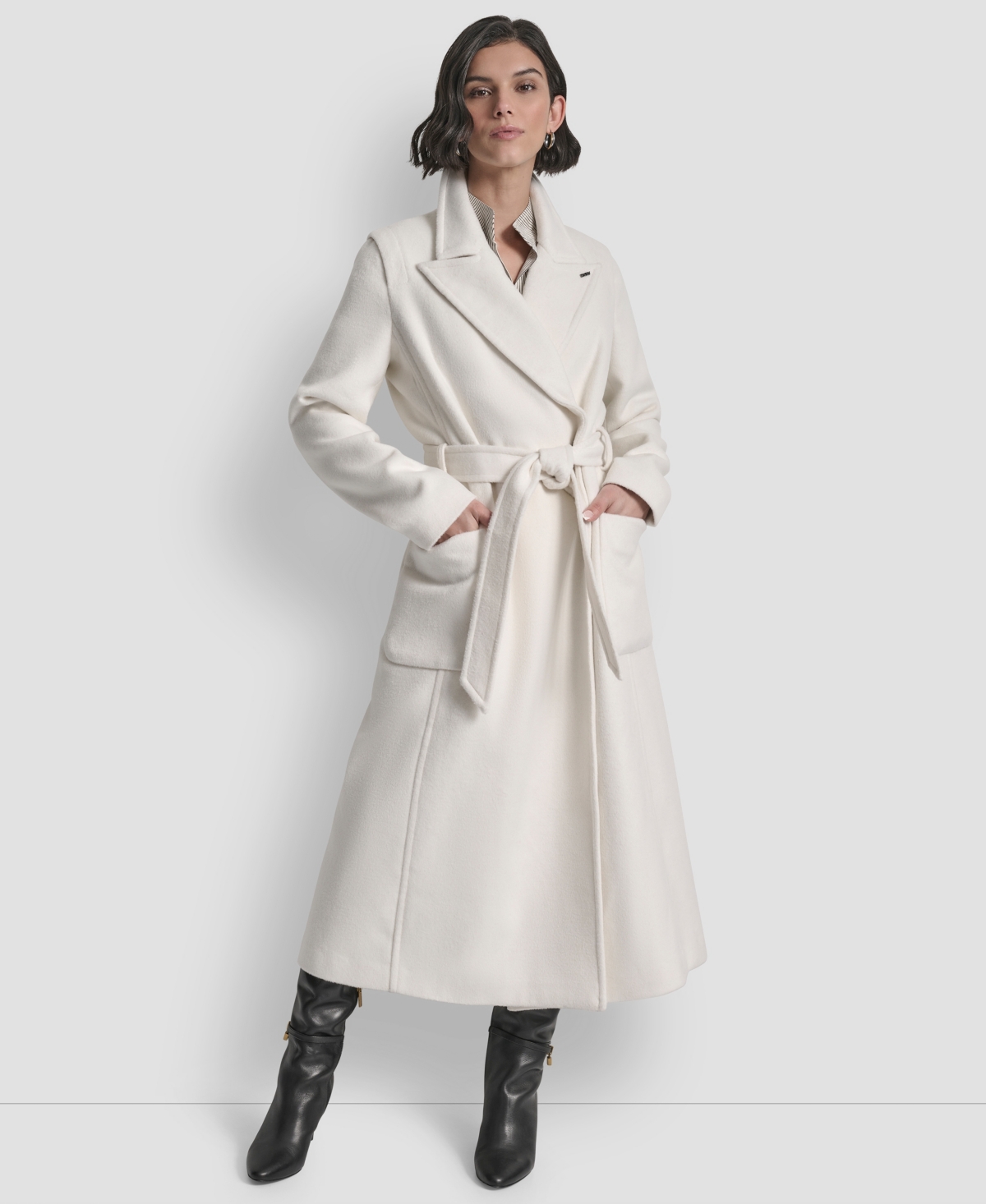 Dkny Women's Notch Collar Belted Wrap Coat In White