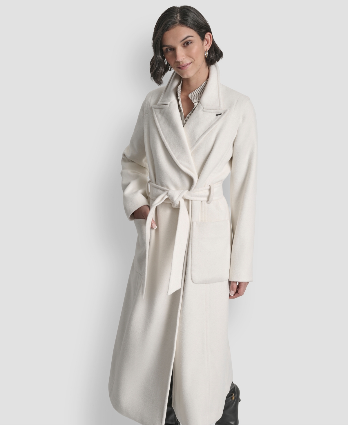 Dkny Women's Notch Collar Belted Wrap Coat In White