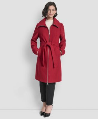 Petite Belted Zip Front Coat