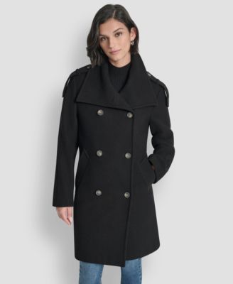 Women's Double-Breasted Funnel Neck Military Coat