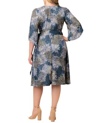 Plus Size Gemini Wrap Dress with Contrast Lined Sleeves