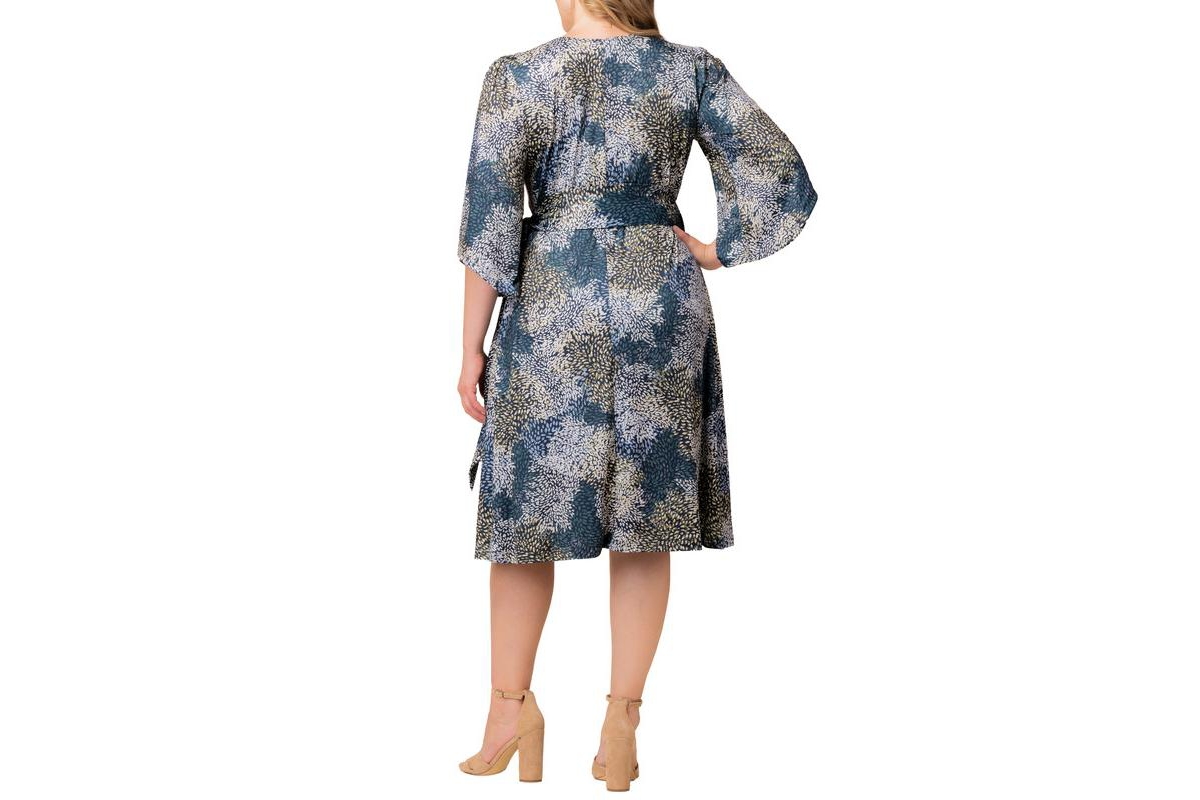 Kiyonna Plus Gemini Wrap Dress with Contrast Lined Sleeves