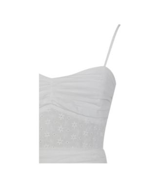 Women's Maelis White Eyelet Drop Waist Cotton Midi Dress