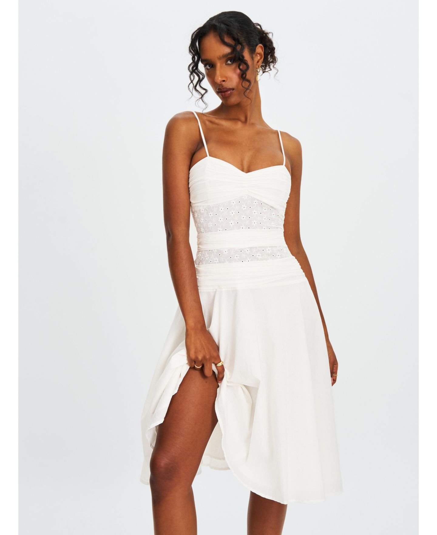 Женское платье Miss Circle Maelis White Eyelet Drop Waist Cotton Midi, цвет: Белый — фото 1