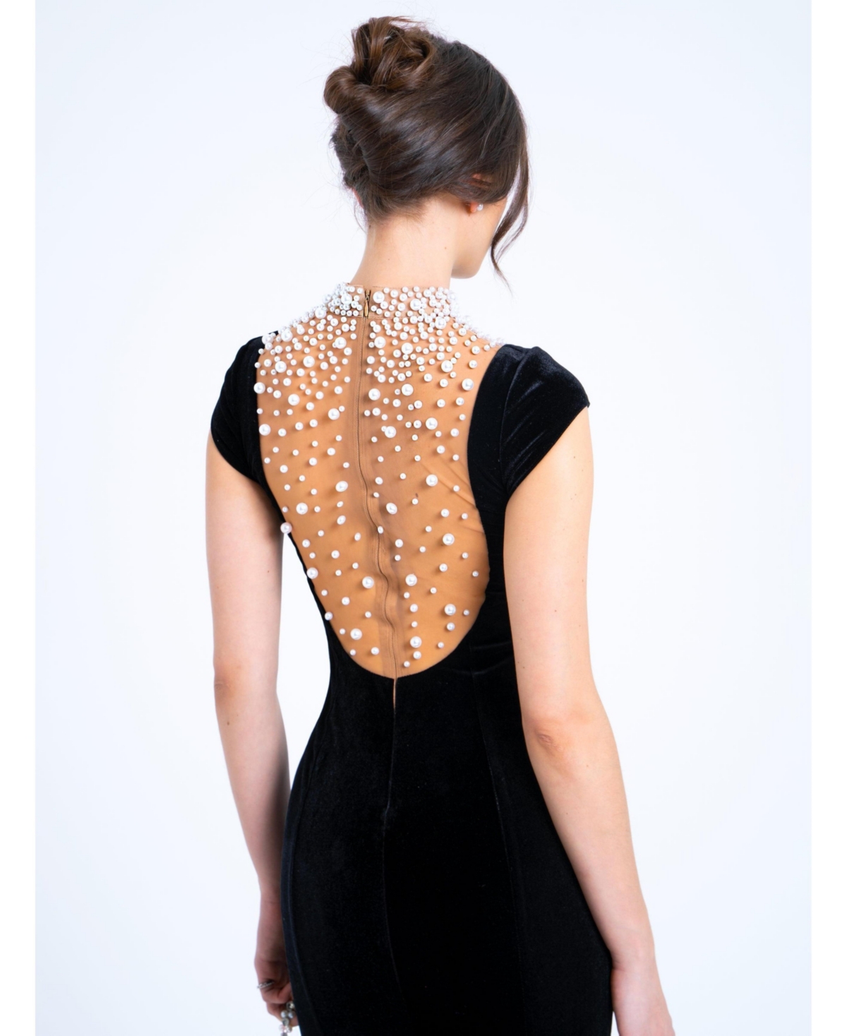 Miss Circle Women Rachael Black Velvet Pearl Embellished Gown