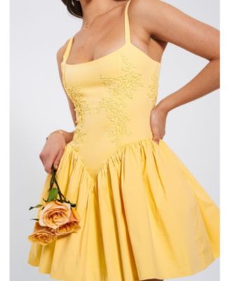 Women's Kadi Yellow Cotton Drop Waist Corset Mini Dress