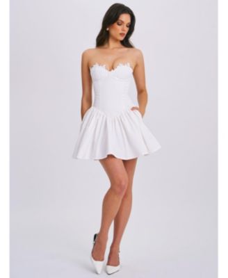 Women's Sacha White Lace Drop Waist Corset Puffy Mini Dress