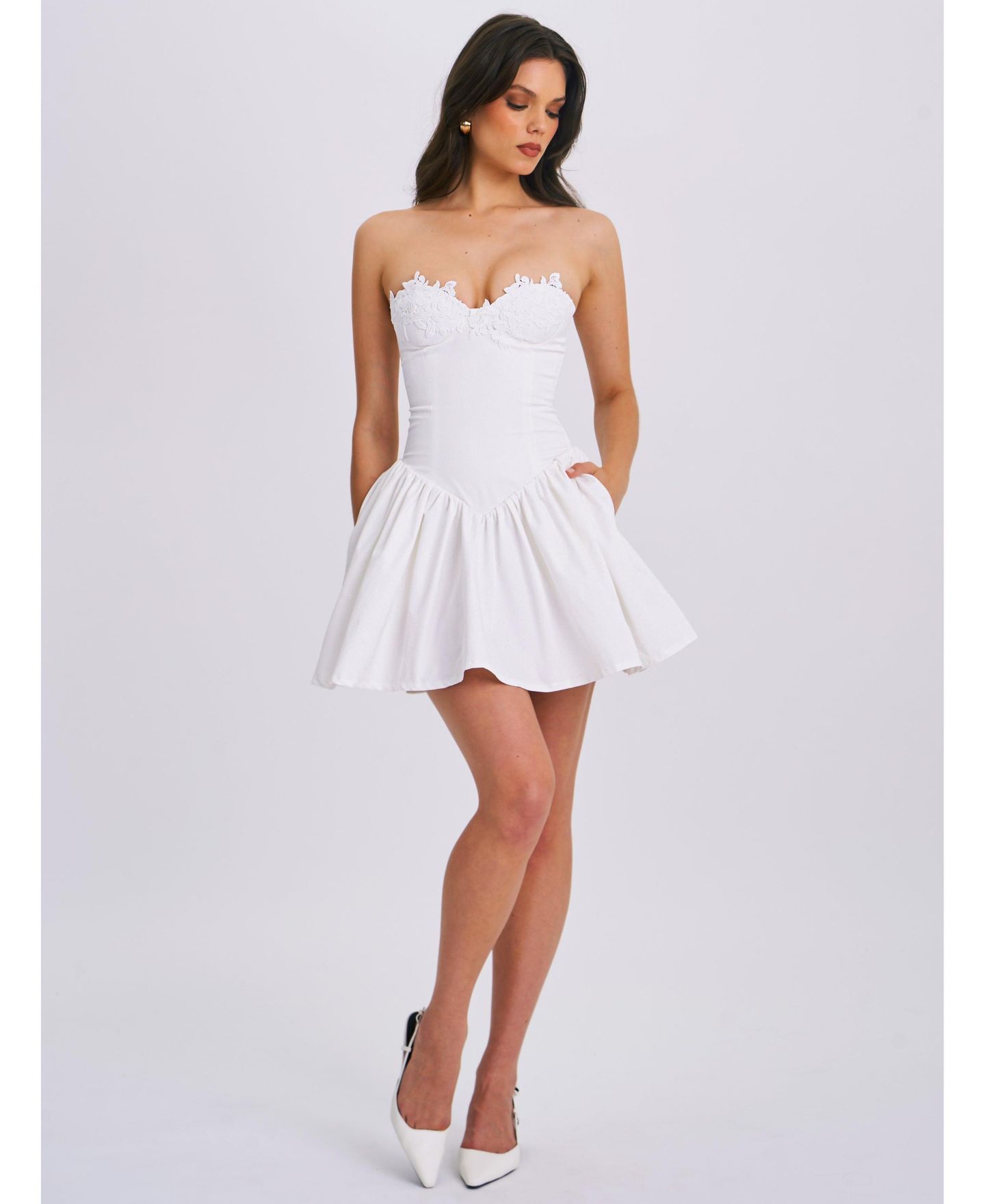 Женское платье Miss Circle Sacha White Lace Drop Waist Corset Puffy Mini, цвет: Белый — фото 4