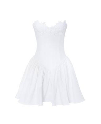 Women's Sacha White Lace Drop Waist Corset Puffy Mini Dress