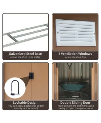 7 ft x 4 ft Outdoor Galvanized Metal Garden Storage Shed with Doors,