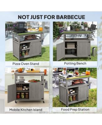 Grill Cart, Kitchen Island with Storage Cabinets,