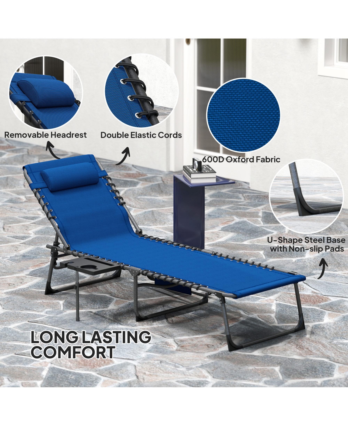 Outsunny Folding Chaise Lounge ning Chair w/ Adjustable Back