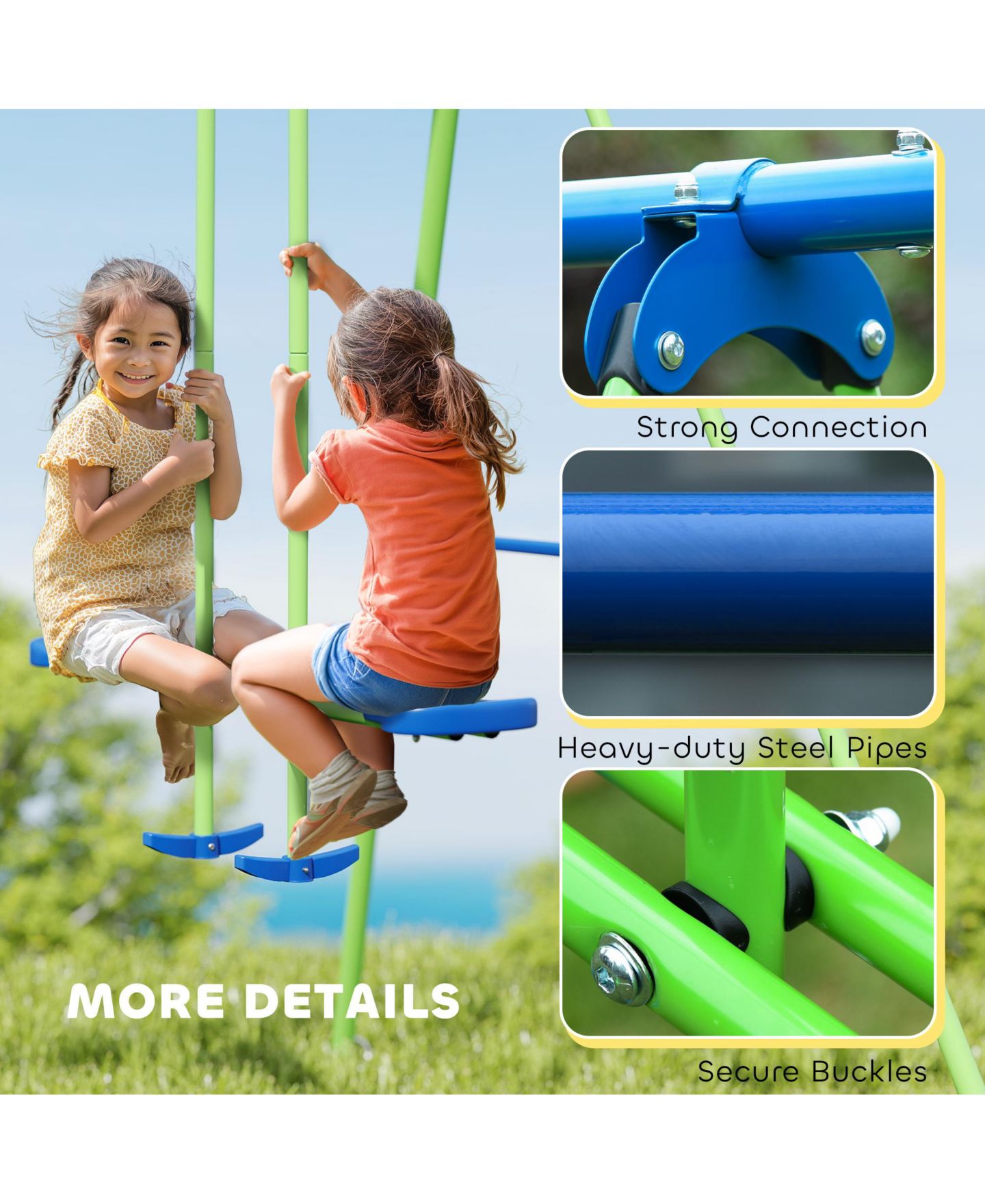 Детские игрушки Outsunny 2-in-1 Metal Swing Set with Adjustable Swing Seats & Glider, Ages 3+ — фото 6
