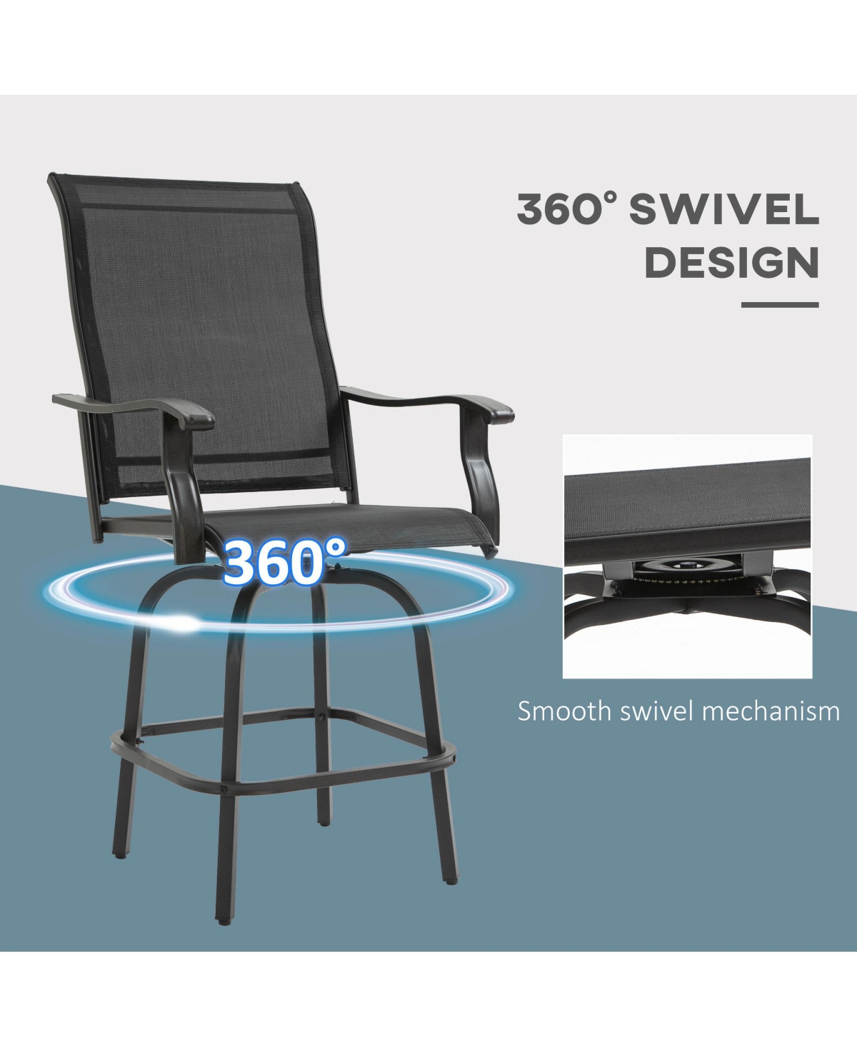 Outsunny Set of 2 Outdoor Swivel Bar Stools for Backyard Balcony Poolside