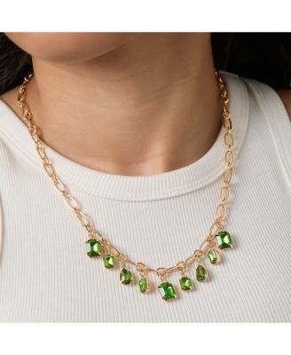 Green Gem Drop Charm Necklace in Gold-Tone Chain