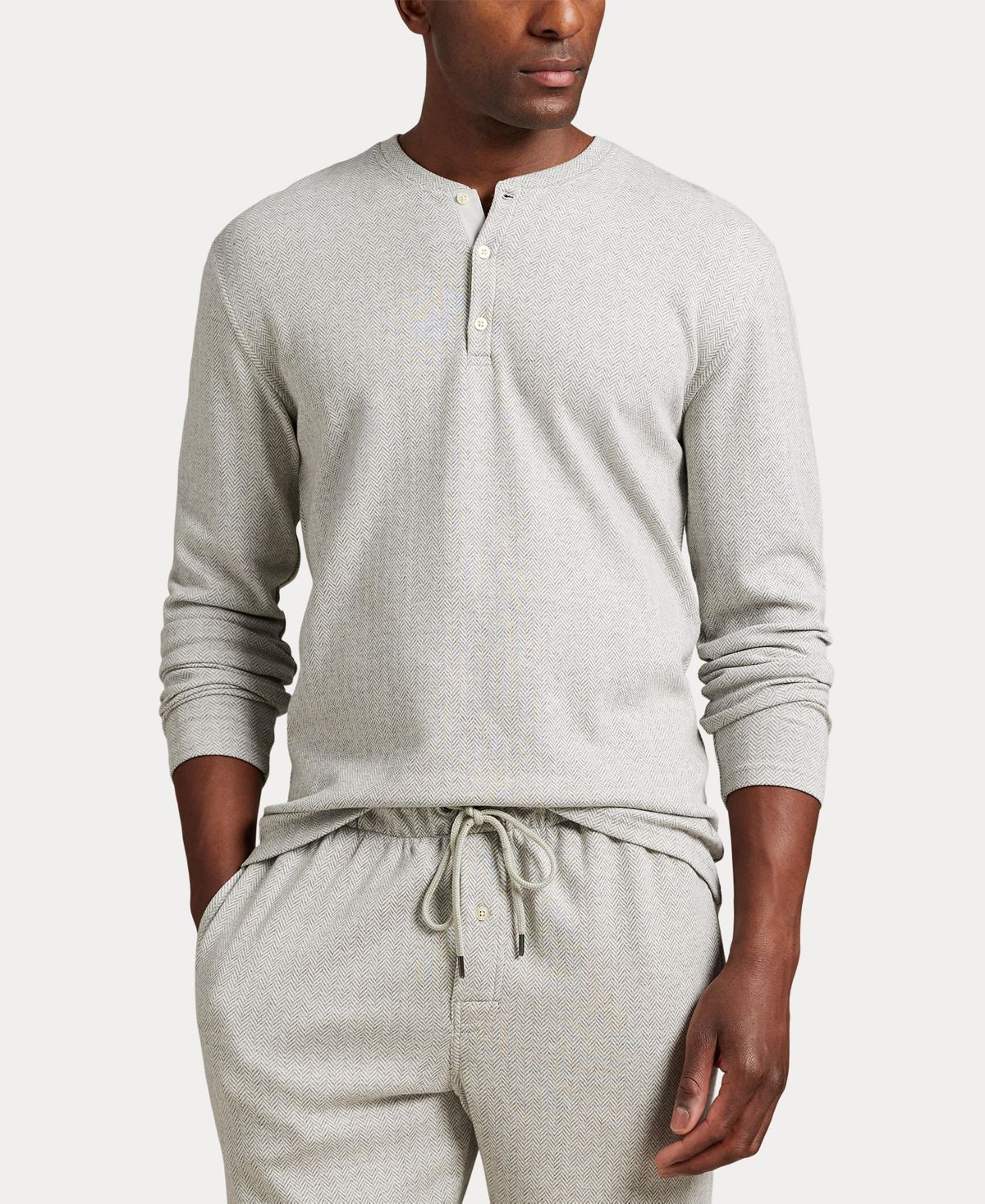 Мужская ночная рубашка Henley в елочку с длинным рукавом