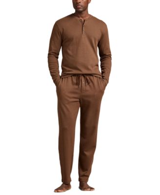 Men's Long Sleeve Herringbone Henley Sleep Shirt