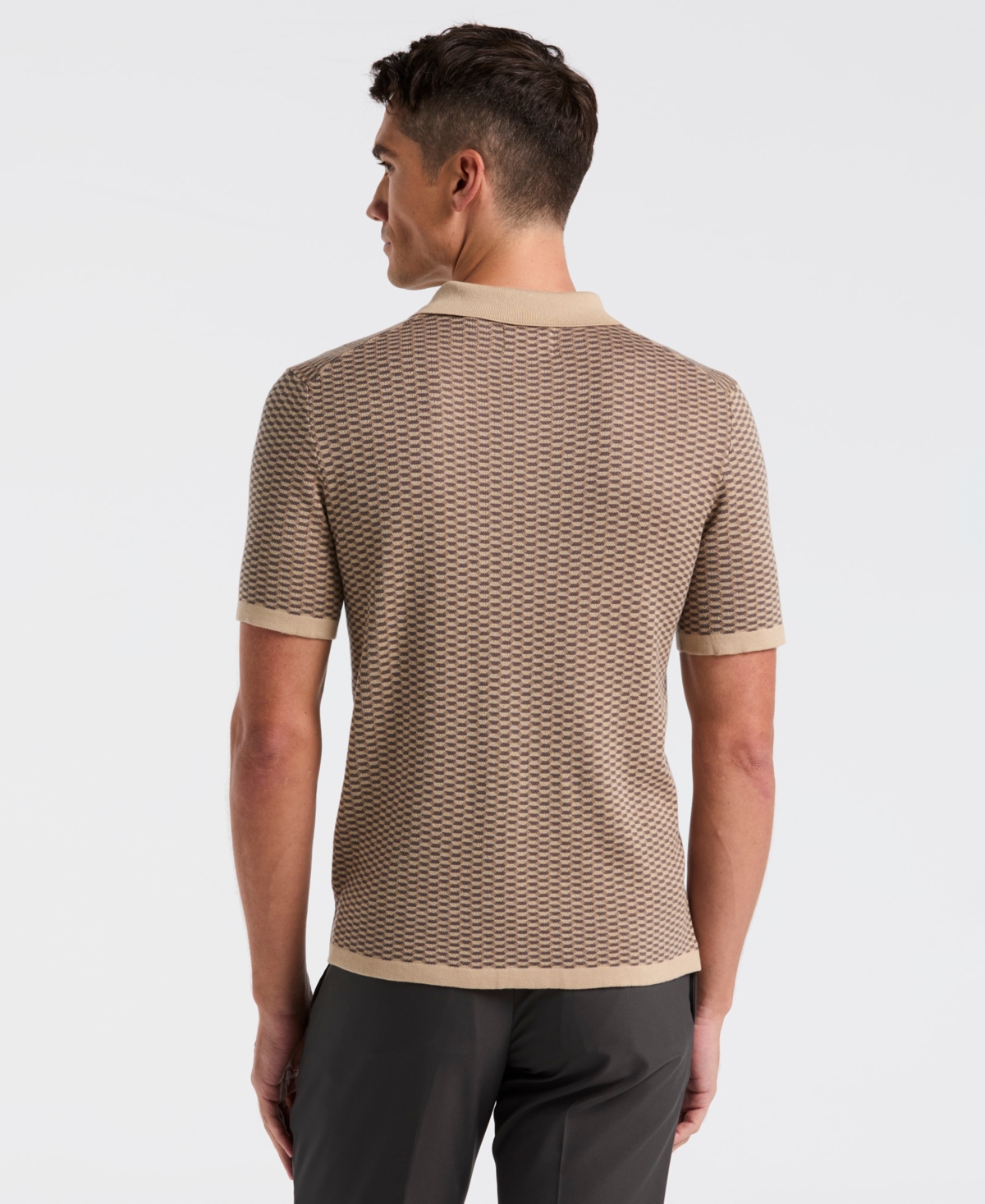Perry Ellis Men's Tech Zip Short Sleeve Polo Sweater In Brown