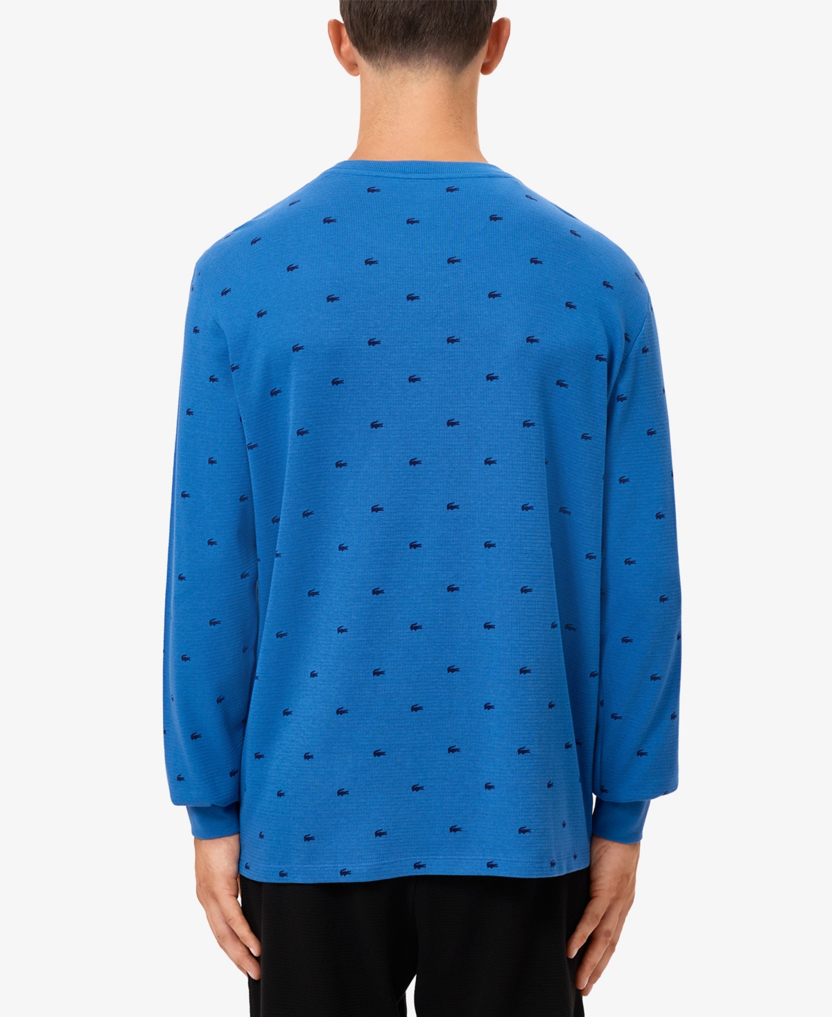 Lacoste Men's All Over Croc Print Long-sleeve Thermal Sleep Shirt In Blue