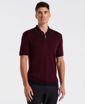 Men's Bi-Color Stitch Quarter-Zip Short Sleeve Polo Shirt