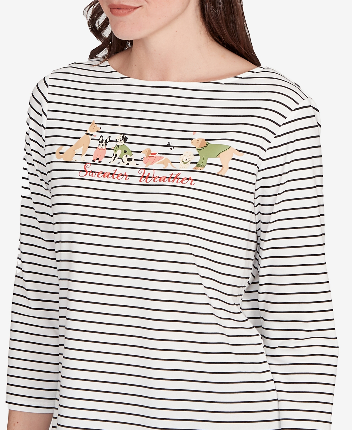 Ruby Rd. Petite Holiday Dogs Striped Knit Top In Multi