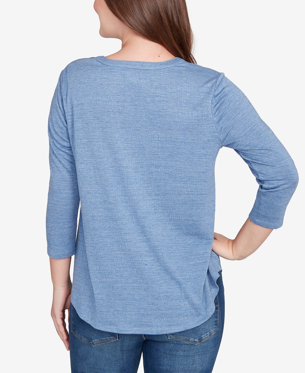 Ruby Rd. Petite Textured Knit Embellished Top In Blue