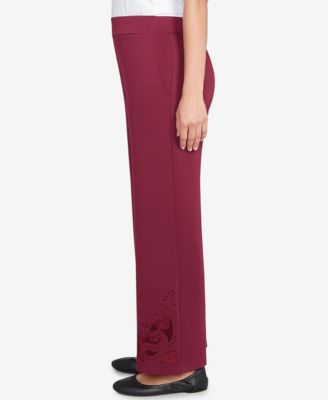 Petite Wide Leg Floral Cutout Pants