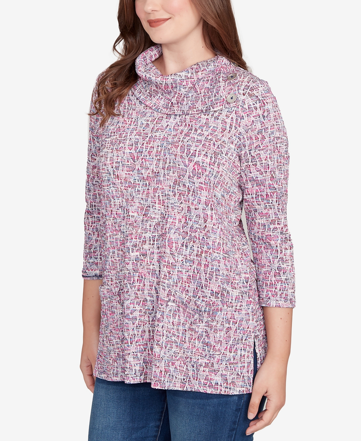 Ruby Rd. Petite Patch Pocket Spacedye Top In Pink