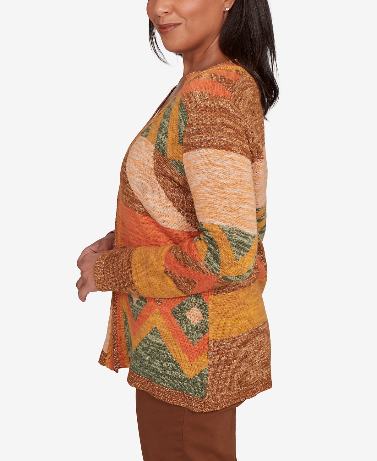 Alfred Dunner Petite Mount Laurel Patchwork Long Sleeve Cardigan Sweater In Multi