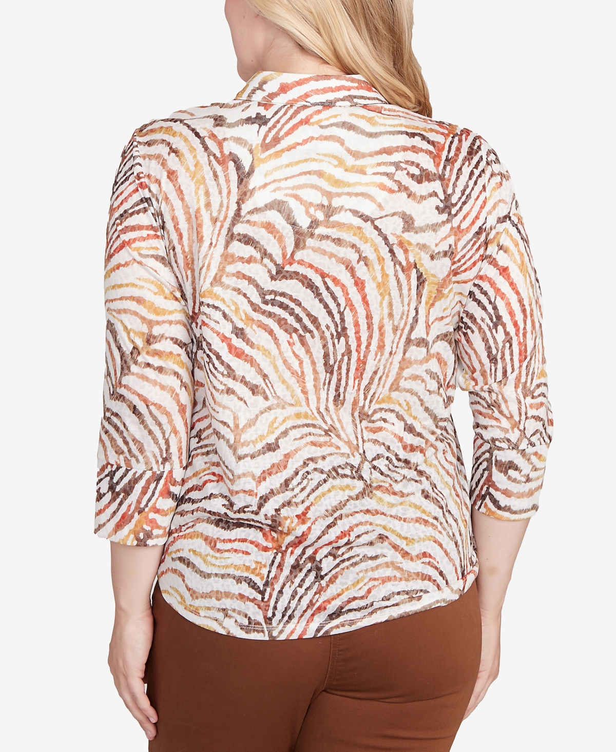 Alfred Dunner Petite Mount Laurel Animal Burnout Button Front Top