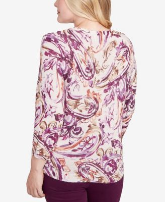 Petite Urban Legend Shimmer Paisley Crew Neck Sweater
