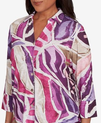 Petite Urban Legend Abstract Floral Button Front Top