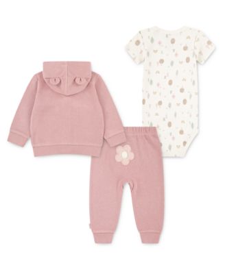 Baby Girl Short Sleeve Bodysuit, Jacket and Pant, 3-Piece Set