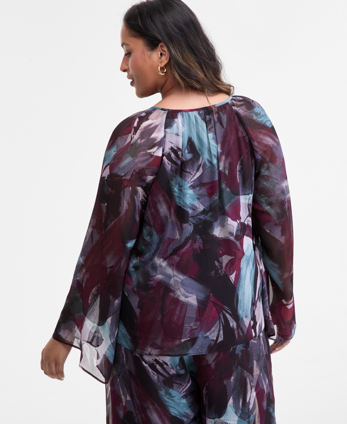 Inc International Concepts Plus Size Printed Tie-front Blouse, Macy's Exclusive In Brown