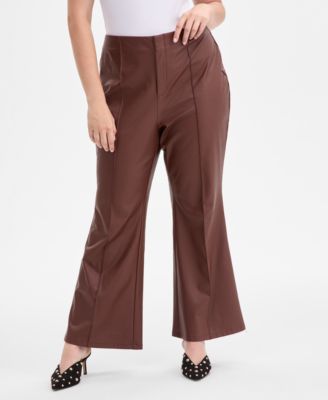 I.N.C International Plus Size Faux-Leather High-Rise Flared Pants, Macy's Exclusive 