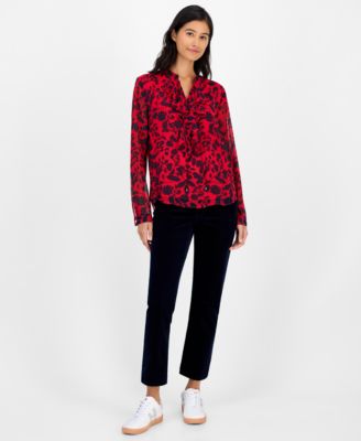 Women's Floral-Print Ruffled Top