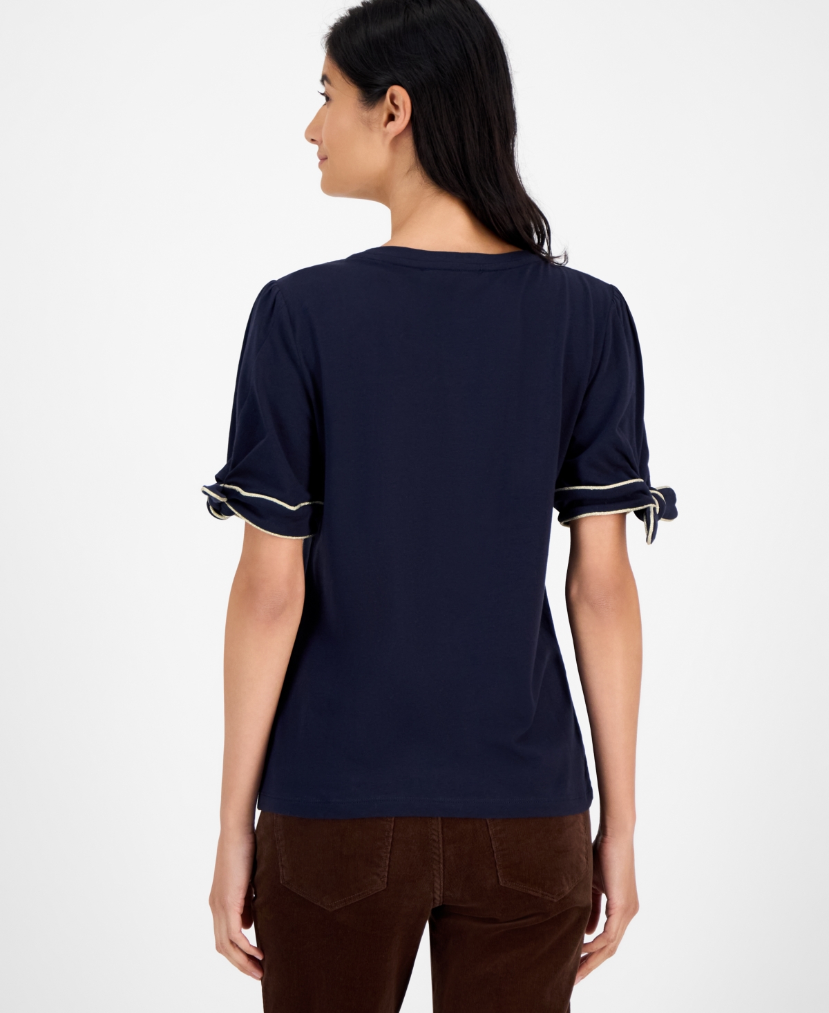 Tommy Hilfiger Women's Tie-sleeve T-shirt In Blue