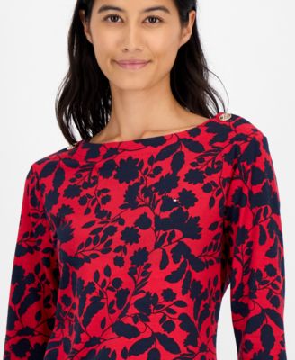 Women's Floral Print Button-Trim 3/4-Sleeve Top