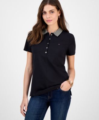 Tommy Hilfiger - Women's Metallic Striped-Collar Polo Shirt