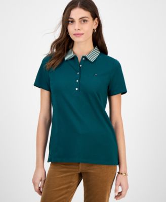 Tommy Hilfiger - Women's Metallic Striped-Collar Polo Shirt