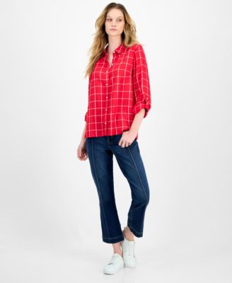 Women's Grid-Print Utility Shirt