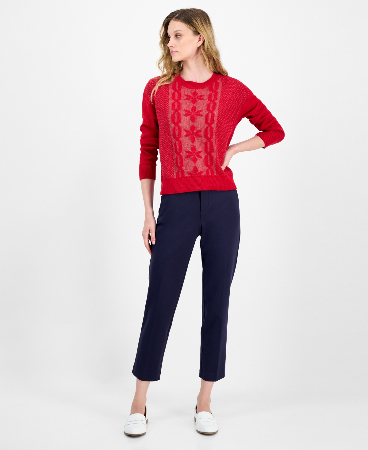 Nautica Jeans Women's Cotton Snowflake-motif Sweater In Red