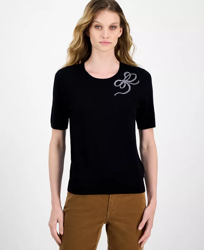 Nautica Women's Rhinestone-Bow Short-Sleeve Sweater - thumbnail 3
