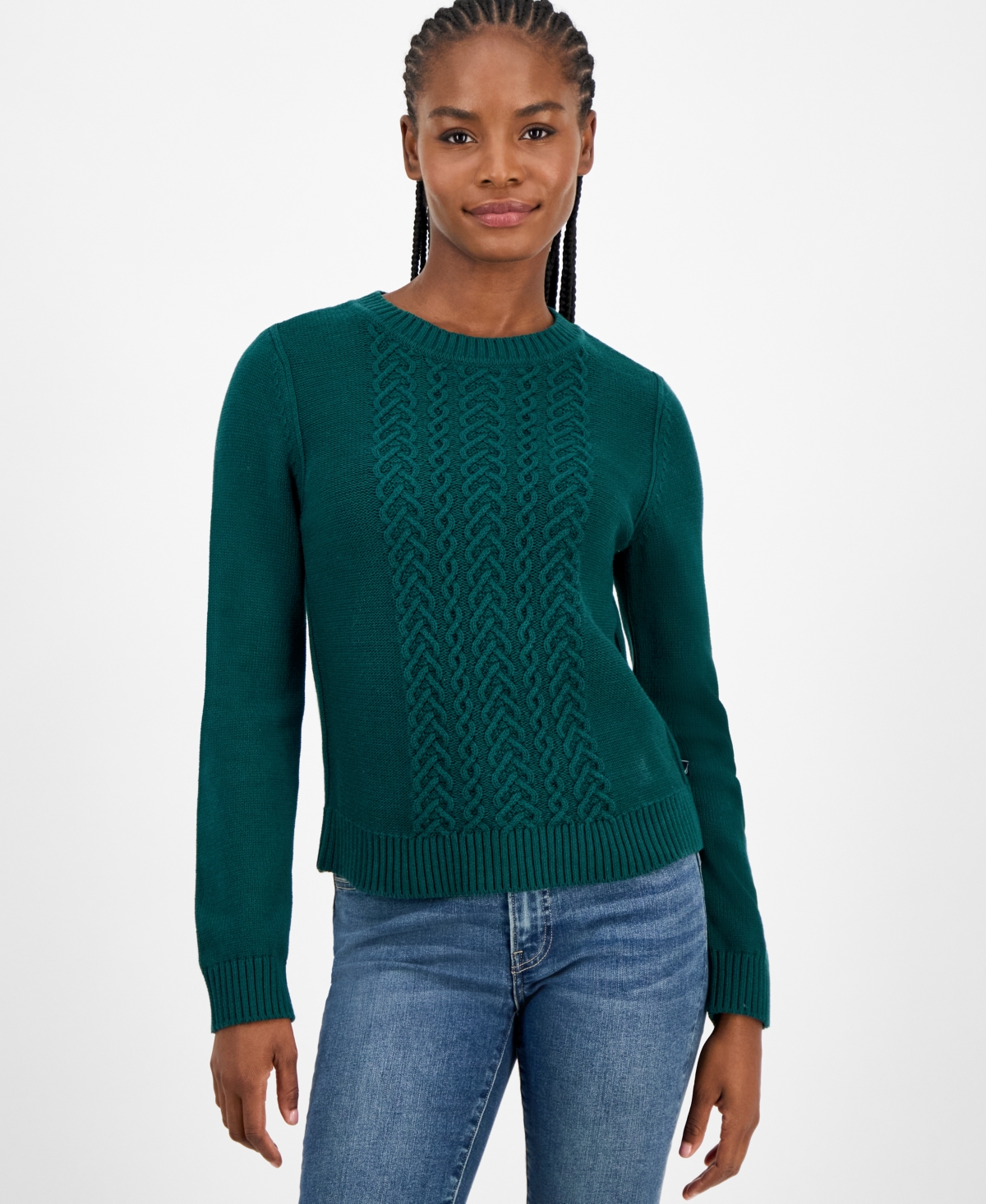 Nautica Women's Cotton Heart Cable Crewneck Sweater