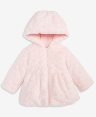 First Impressions - Baby Girls Hooded Embossed-Heart Faux-Fur Jacket