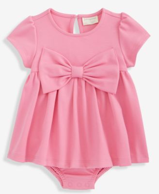 First Impressions - Baby Girls Big Bow Ponte Skirted Sunsuit