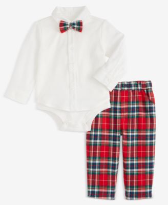 First Impressions - Baby Boys 3-Pc. North Pole Bowtie, Bodysuit & Plaid Pants Set